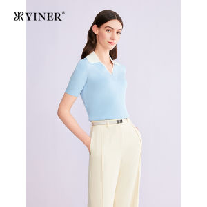Fashionable Elegant Rejuvenating Contrasting Color Seagull Collar Silk Blend Knitwear