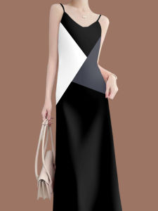 ชุดเดรสยาวคลุมเข่าแขนกุดคอวีพิมพ์ลายโบว์ผูกเอวสำหรับผู้หญิง ชุดทำงานฤดูร้อน ชุดทำงานลำลอง ชุดทำงานลำลอง