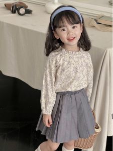 French Princess Style Childrens Pure Cotton Floral Shirt Long Sleeve Collared Spring Autumn Kids Clothing Sweet Edge Collar