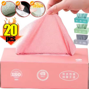 20PCS/Box Microfiber Towel Absorbent Kitchen Cleaning Dishcloth Non-stick Oil Dish Rags Napkins Tableware Home Cleaning Towels