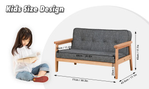 Sofa Anak MIKA Dua Dudukan – Kursi Sofa Anak dengan Sandaran Tangan Kayu Solid dan Kulit PU untuk Tempat Istirahat Anak