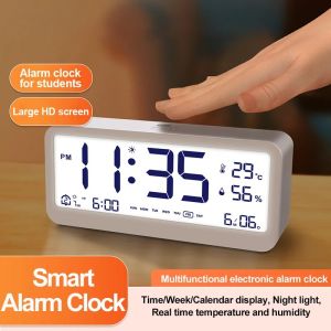 LCD Digital Alarm Clock Mute Electronic Clock Temperature Humidity Calendar Week Display Smart Night Light Mode Bedroom Clocks