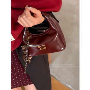 Korean Style Dumpling Shaped Shoulder Bag Womens Fashion Soft PU Leather Handbag Single Shoulder Crossbody Bag Wine Red