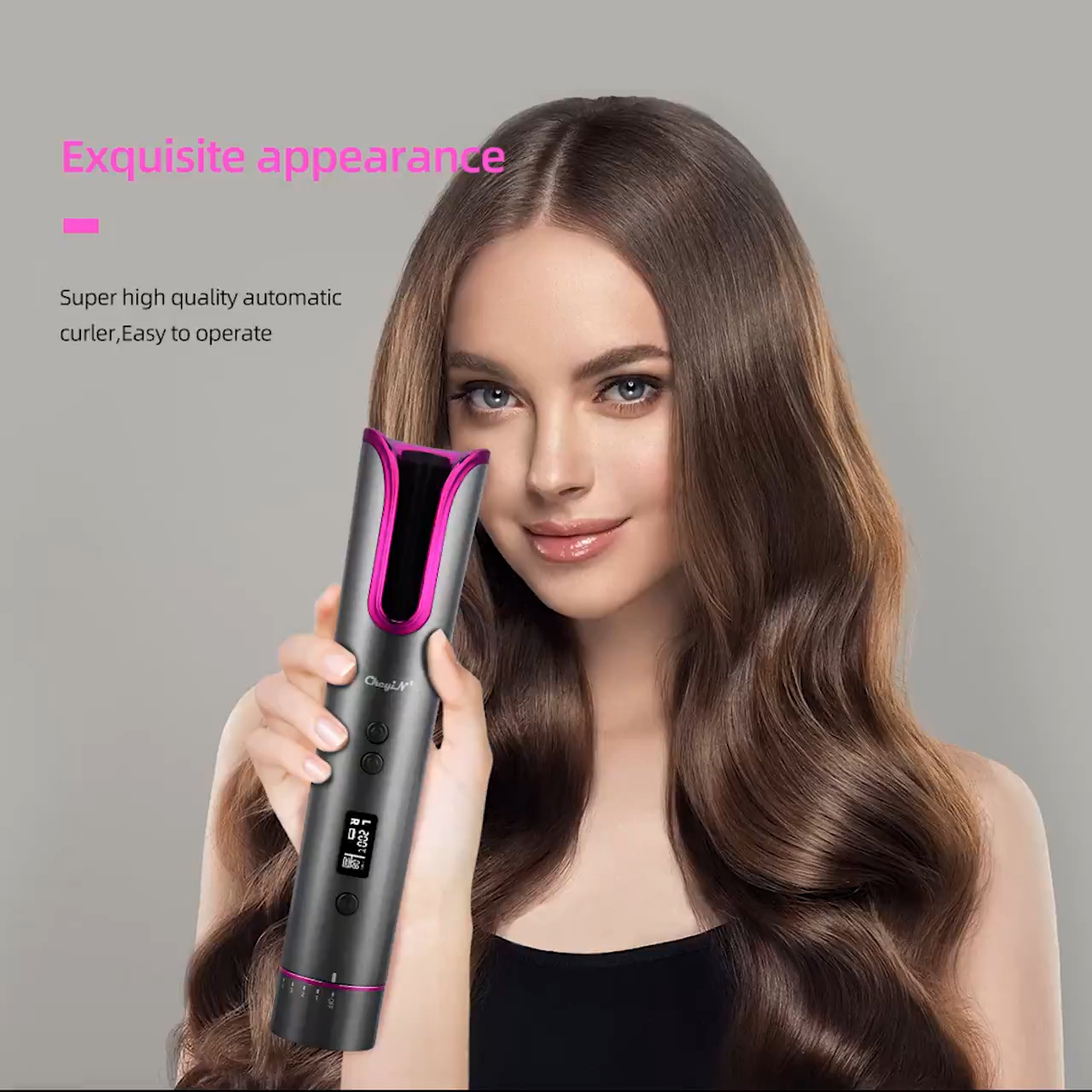 [COD]+curling machine Portable Wireless Automatic Hair Curler USB Rechargeable with LCD Thermostat Electric Hair Curler