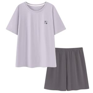 miiow | Ice Silk Womens Summer Lightweight Sleepwear Short Sleeve Loose Fit Home Clothes With Chest Pad Can Be Worn Outside Round Neck