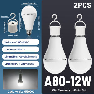 GATETOP | E27 12W LED Rechargeable Bulb White Light AC100-240V 1500mAh Emergency Bulb for Home Outdoor Camping Failure Porch Garden Lamp
