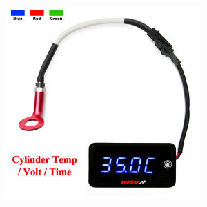 Motorcycle KOSO 3 in 1 Functional Touchscreen Cylinder Head Temperature Meter Voltmeter Time Clock Gauge (10mm/14mm)