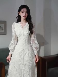 CHANGTONG | Autumn French Lace Slimming Dress