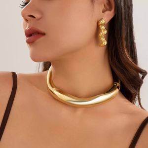 Ingemark Exaggerated Heavy Metal Wave Open Torques Choker Necklace for Women Goth Irregular Chain Grunge Jewelry Steampunk Men
