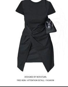 Large size round neck dress womens summer dress pear-shaped body slightly fat slim long skirt