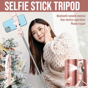 Adjustable Lengthened Selfie Stick Tripod With Fill-In Light Multifunctional Portable Wireless Bluetooth Selfie Stick Cellphone Tripod Stand Rugged