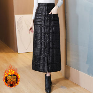 High Waist A-Line Midi Skirt Womens Warm Cotton Blend Autumn Winter Fashion Slimming Versatile Korean Style Commute Skirt
