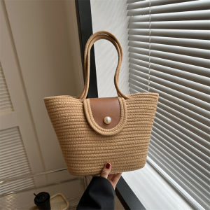 กระเป๋าถือไนลอนใบใหญ่สำหรับผู้หญิง กระเป๋าถือชายหาดแบบสะพายไหล่ข้างเดียว กระเป๋าถือไนลอนลายสก็อตแบบลำลอง