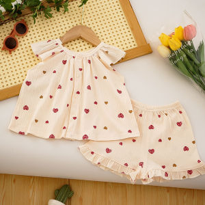 Cute Little Girl Summer Short Sleeve Pants Set Fashionable One Year Old Baby Clothes Pure Cotton Gauze Two Piece Set Three