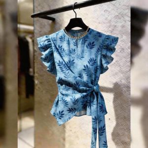 KUNAILIN | French Ruffled Sleeves Slim Fit Charming Design Women Top
