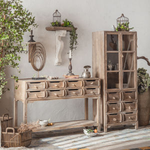 Retro American Style Solid Wood Nine Drawer Cabinet Tea Water Cabinet Drawer Type Home Living Room against the Wall Entrance Hall Cabinet