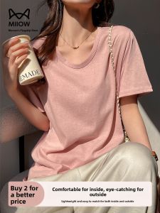 miiow | Cat Lady Snowflake Cotton Short Sleeve V-Neck T-Shirt Womens Slim Fit Base Shirt Korean Style Summer New Arrival Casual Wear