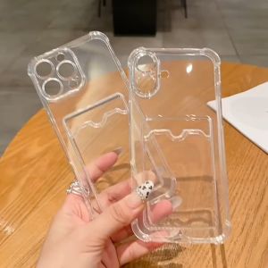 Card Bag Photocard Case For iPhone 11 16 15 12 13 14 Pro Max XR X XS Max SE 2020 7 8 Plus Transparent Shockproof Back Cover