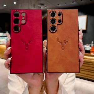 For Samsung S25 S21 S22 S23 FE S24 Ultra Plus Soft Leather Deer Head Back Cases For Galaxy A56 A36 A26 A16 A55 A54 A53 A34 Cover
