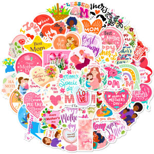 Mothers Day I LOVE YOU MOM Stickers 50 Pcs Baking Cake Label Stickers Floral Bouquet Decorations Happy Mothers Day