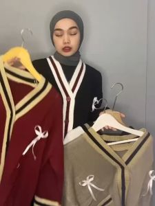 Lita Outer Knitwear Lucu Cardigan Rajut Kancing Motif Pita Premium Atasan Wanita Korean Style
