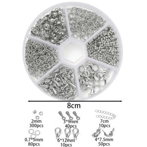 490pcs/Box Jewelry Making Kits Lobster Clasp Open Jump Rings End Crimps Beads Box Handmade DIY Bracelet Necklace Findings