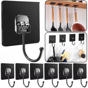 2/4Pcs Black Strong Seamless Hook Wall-Mounted Multifunctional Hook Key Clothes Storage Kitchen Bathroom Waterproof Hook