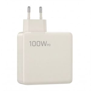 100W GaN Fast Charger with 3-Port (2C1A) PD EU Plug for iPhone Samsung Laptops - High-Speed Charging for Multiple Devices