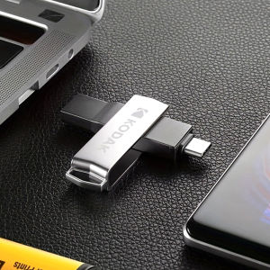 Kodak | Kodak K273c Dual USB 3.2 Gen 1 Type-C Jump Drive USB-C Flash Drive Metal Swivel Design 32GB 64GB 128GB 256GB OTG Pen Drive
