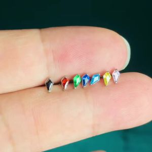 G23 Titanium Single Rhombic Zircon Internal Thread Labret Piercing Tragus Cartilage Helix Daith Stud Earring Body Jewelry
