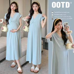 Đầm Bodycon Đơn Giản Dành Cho Bà Bầu Mùa Hè Cổ Tròn Nơ Dây
