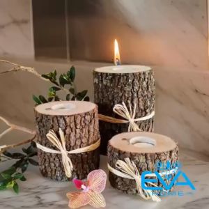 Combo 3 Chân Đế Nến Gỗ 5cm - 8m - 11cm Wooden Candle Holder Kèm Nến Tealight Trang Trí Tiệc Và Decor