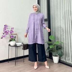 Tunik Bordir Muslim 2025 Tunik Lebaran Lengan Panjang Rayon Twill Jumbo Ld120 Kancing Aktif