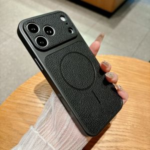 Ốp Điện Thoại iPhone 13 Pro Max Da Vải Lychee Cao Cấp Có Nam Châm Hỗ Trợ Sạc Không Dây Tương Thích Với iPhone 17 16 15 14 Mặt Lưng Mờ