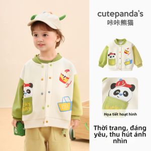 CUTEPANDAS | Áo Khoác Bóng Chày Mùa Xuân Thiết Kế Tranh Vẽ Gấu Panda