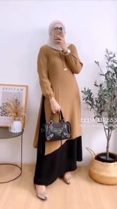 elda dress gamis crincle polos lengan balon busui frendly