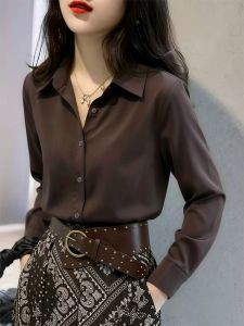 Basic House | Autumn Wearable Satin Icy Silk Long Sleeve Shirt with Lapel Collar