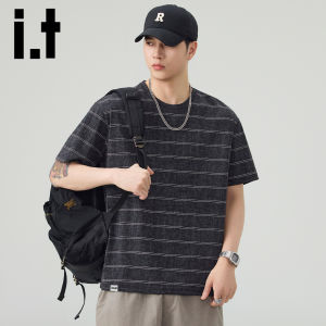 izzue | New Ice Silk Short Sleeve Stripe Loose Casual T-Shirt