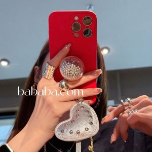iPhone17 pro 15 14 13 12 เคสโทรศัพท์แบบซิลิโคนนุ่มแบบครอบเต็มพร้อมที่วางลูกปัดเงินสไตล์เกาหลีที่ดูหรูหราและมีสไตล์
