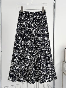 High Waist A-Line Mini Skirt for Women in Black Leopard Print Slimming Fish Tail Design Commute Style Mid-Length Skirt