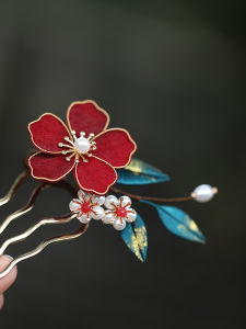 Elegant Ancient Chinese Style Hair Comb & Floral Headwear for Wedding Traditional Wine Offering Ceremony