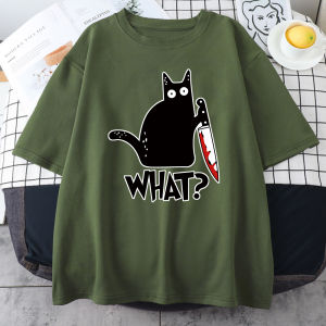 Killer Black Cat What Surprised Print Mens Cotton T-Shirt Creativity Funny Tops Oversize All-math Vintage Short Sleeve Man Tops