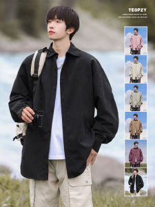 Elegant Black Long Sleeve Loose Fit Mens Shirt Stylish Cityboy Casual Coat Breathable Polyester Fiber Autumn Fashion