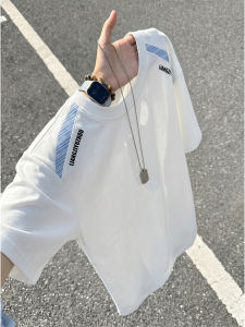 OUMULONG | Letter Embroidered Color Block Design Mens T-Shirt Short Sleeve