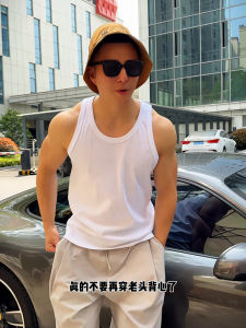 Mens Fitness Cotton Tank Top Sleeveless Pure Cotton Summer Sportswear Muscle Show Inner Wear Standard Fit round Neck Casual