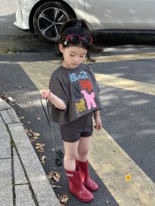 Summer Short Sleeve T-Shirt 2025 Trendy Cartoon Print Loose Fit Top for Little Girls Ages 2-12 Kids Fashion Casual Wear