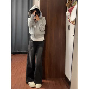 XIANGBAIWEI | American Style Hooded Crop Top Zipper Sweatshirt