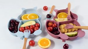 LAKOE Celemek Makan Bayi 8In1 Baby Feeding Silicone Peralatan Makan Bayi Mangkok Piring Sendok Garpu Bib Cup Silikon Bayi Set