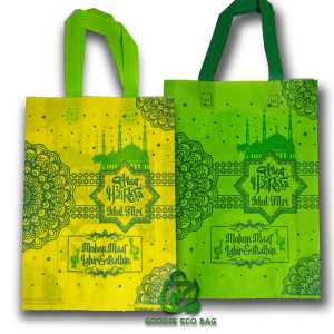 Lusinan 12 Tas Goodie Bag kantong kain Spunbond Motif Lebaran Idul Fitri Ukuran 30x40x10 cm Besar / Sedang Cocok Untuk Wadah Sembako  Hantaran   Wadah Sayuran  Bingkisan THR  Parcel  Kaleng Biskuit  Toples kue  Sirup Thinwall  Mika Bento