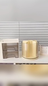 Rotating Desktop Storage Box With 2 Drawers And Pencil Holder Suitable For Office And Home Art Supplies Storage And Accessories Includes 6 Compartments + 2 Drawe